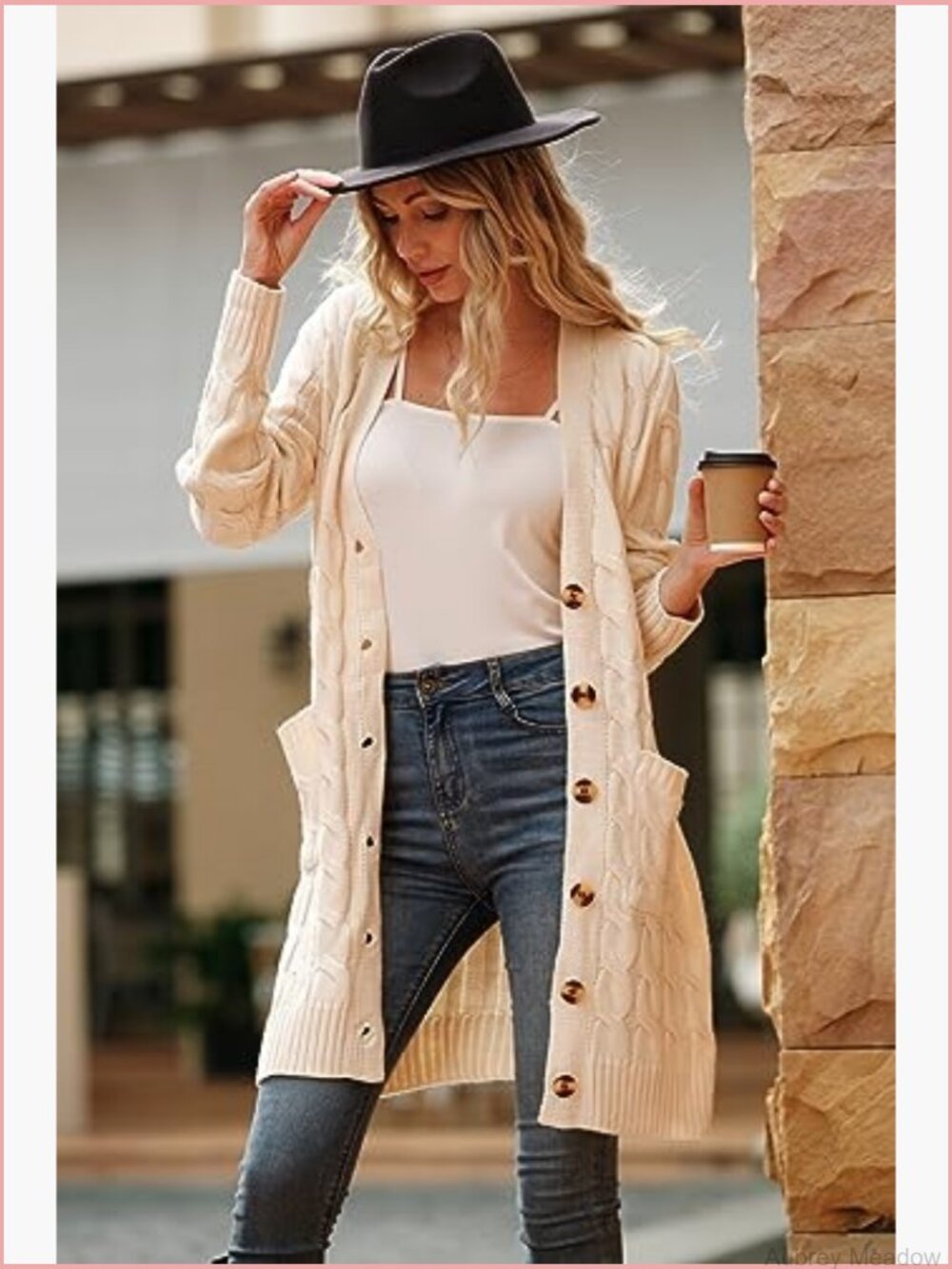 Long Sleeve Cable Knit Cardigan with Pockets - Picture 3 of 7